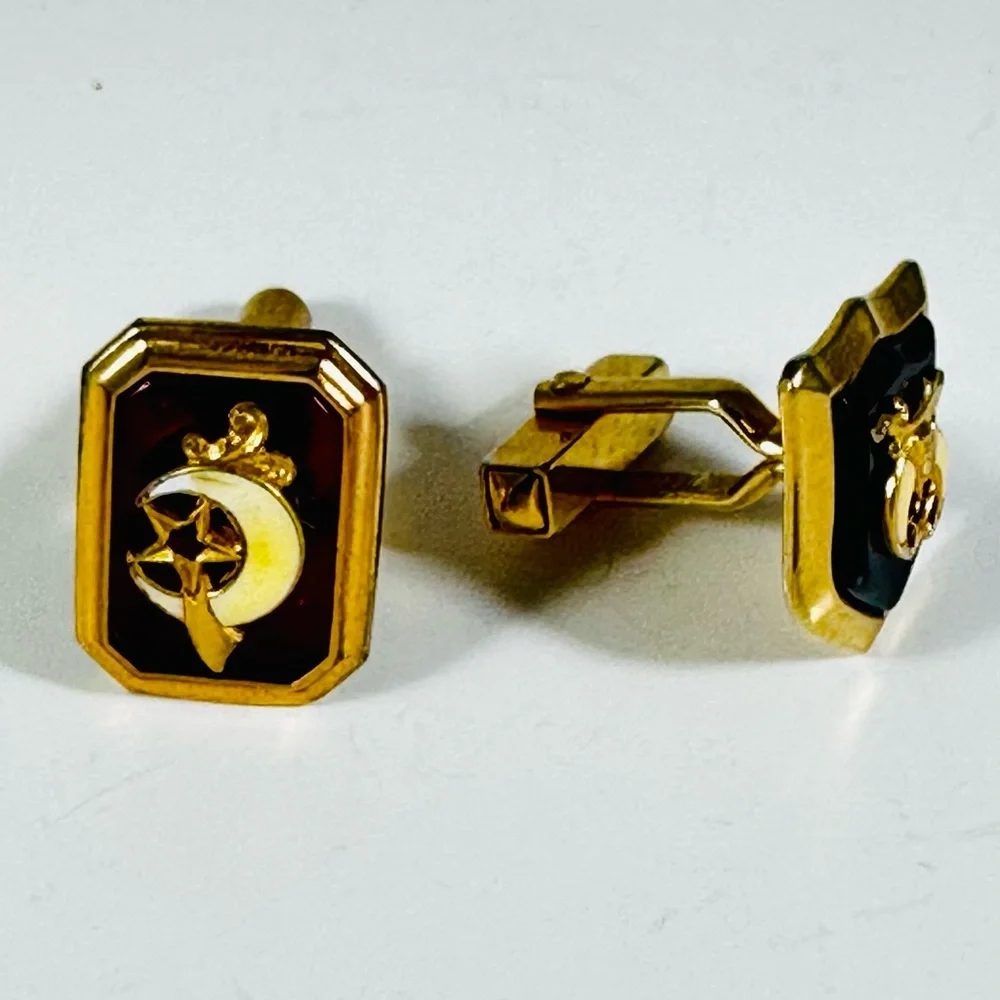 Epic cool pair of swank free mason Shriner vintage men cufflinks mixed set